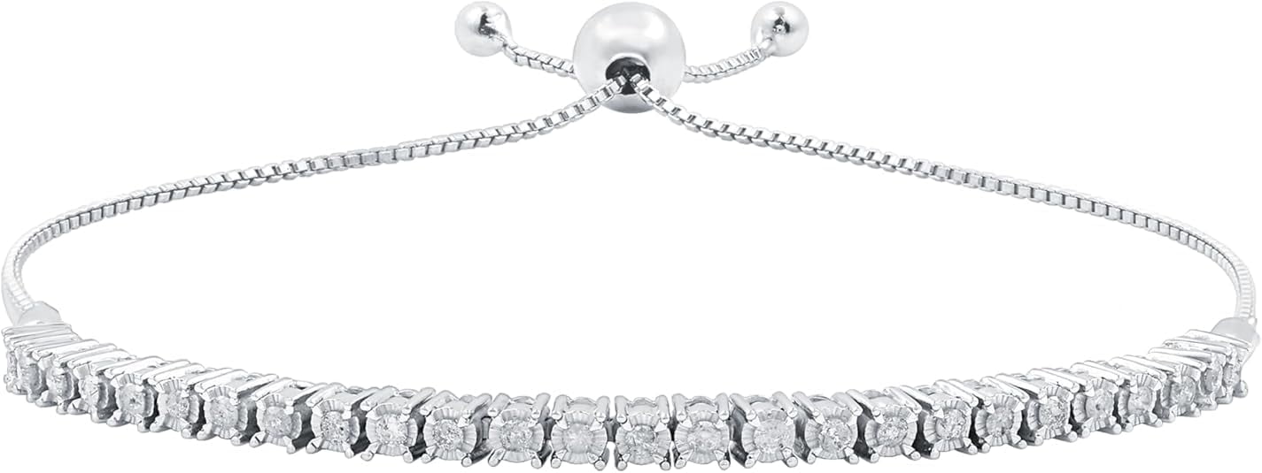 GILDED 1/2 CTtw Natural Diamond Bolo Bracelets for Women | Sterling Silver Bracelet | Fine Jewelry for Her | Timeless Design | Gift Box Included