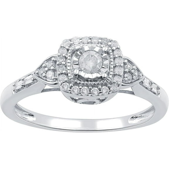 GILDED 1/4 CTW Natural Diamond Cushion Shaped Ring with Miracle Plating, Sterling Silver, Size 4 to 10, Elegant & Ethical Jewelry for Women, Gift Box Included, Ideal for Anniversaries & Gifts