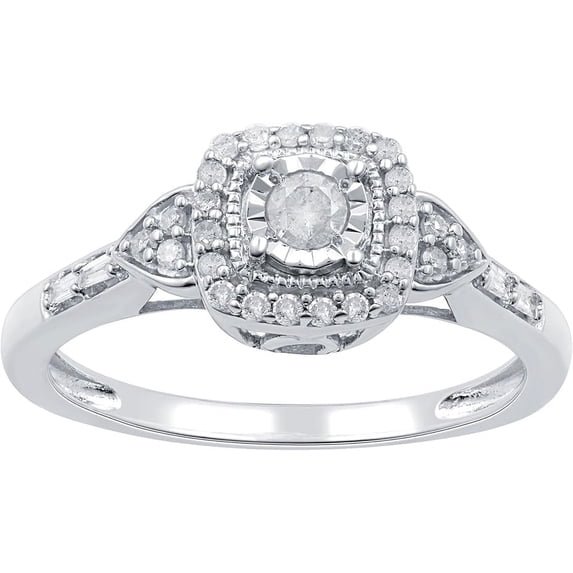 GILDED 1/4 CTW Natural Diamond Cushion Shaped Ring with Miracle Plating, Sterling Silver, Size 4 to 10, Elegant & Ethical Jewelry for Women, Gift Box Included, Ideal for Anniversaries & Gifts