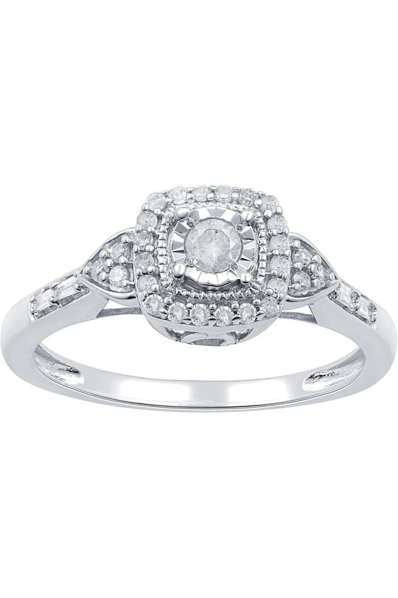 1/4 CTW Natural Diamond Square Shaped Ring with Miracle Plating, Sterling Silver, Size 4 to 10, Elegant & Ethical Jewelry for Women, Gift Box Included, Ideal for Anniversaries & Gifts