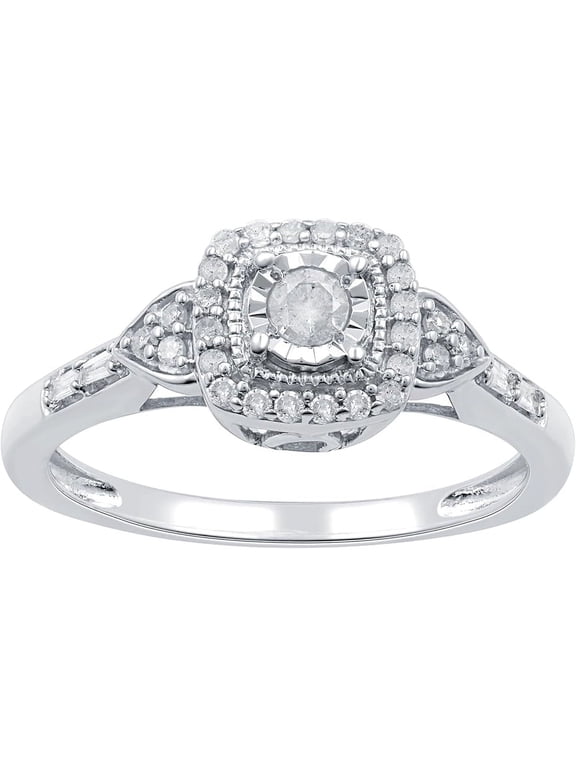 1/4 CTW Natural Diamond Square Shaped Ring with Miracle Plating, Sterling Silver, Size 4 to 10, Elegant & Ethical Jewelry for Women, Gift Box Included, Ideal for Anniversaries & Gifts