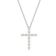 GILDED 1 ct. T.W. Lab Grown Diamond (SI1 Clarity, F Color) and Sterling Silver Cross Pendant with an 18 Inch Spring Ring Clasp Cable Chain