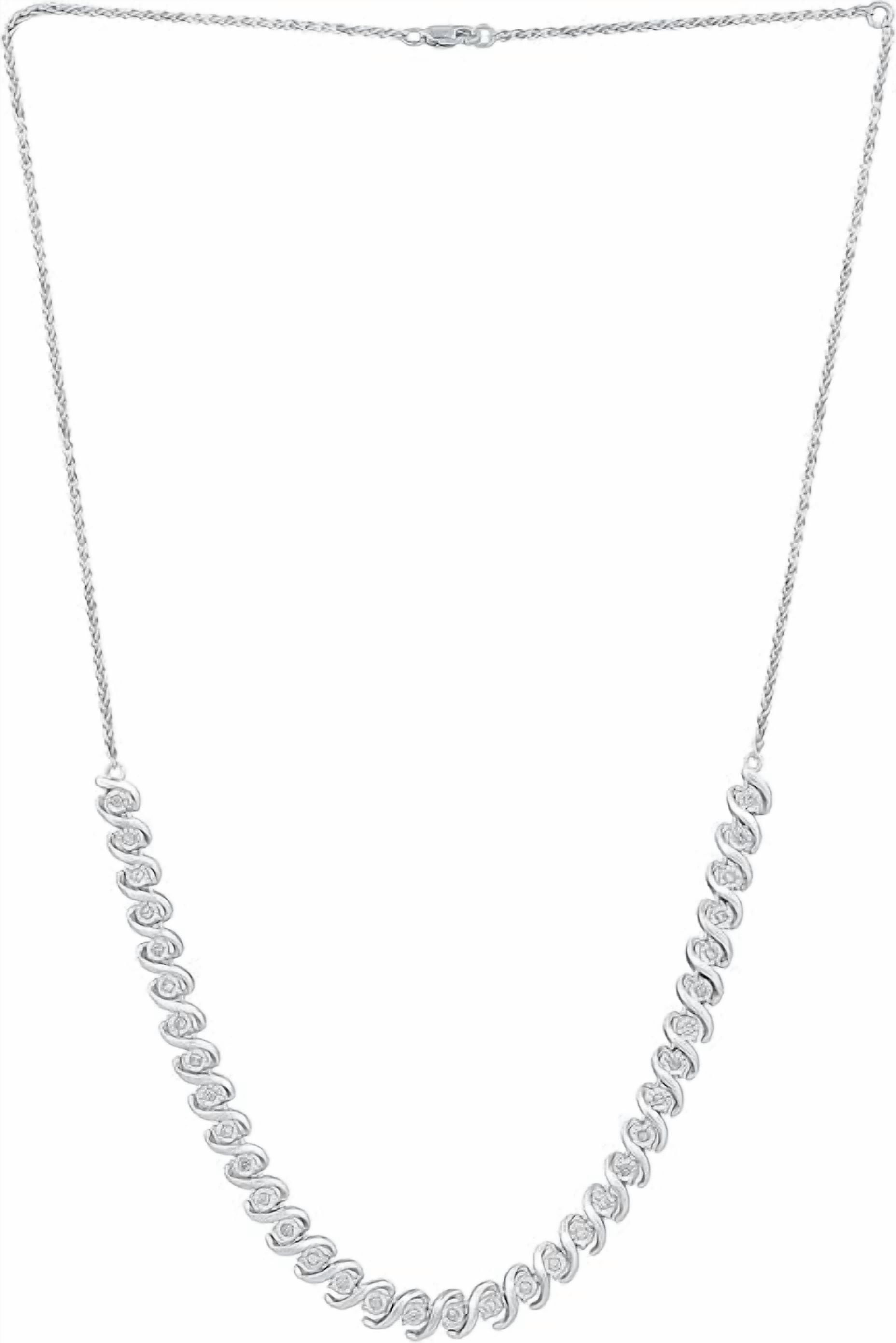 GILDED Sterling Silver Necklace with Natural Round-Cut Diamond Necklace, 18-inch White Silver Chain, 1/2 Carat Total Weight Diamonds, Elegant Gift Box Included