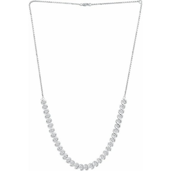 GILDED Sterling Silver Necklace with Natural Round-Cut Diamond Necklace, 18-inch White Silver Chain, 1/2 Carat Total Weight Diamonds, Elegant Gift Box Included