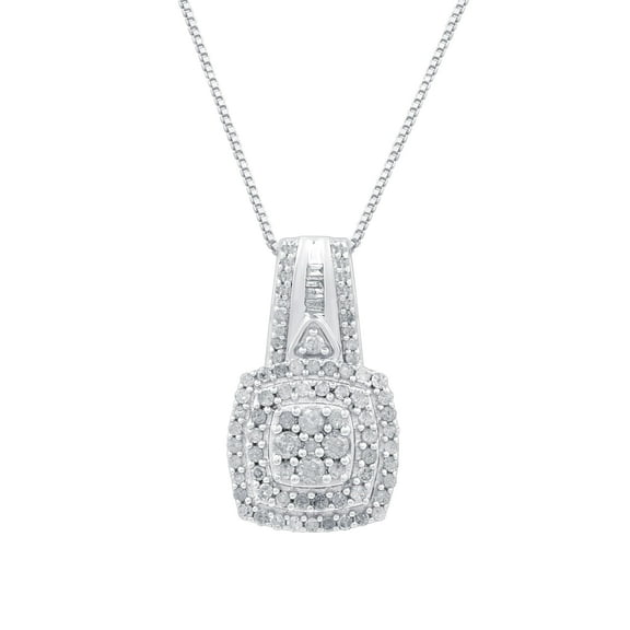 GILDED Sterling Silver Necklace with Natural Round-Cut Diamond Pendant, 18-inch White Silver Chain, 1 Carat Total Weight Diamonds, Elegant Gift Box Included