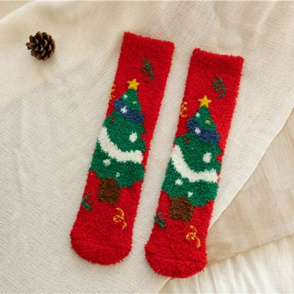 GILIGEGE 1Pairs Christmas Socks Fuzzy Christmas Socks Colorful Warm Fluffy Slipper Socks for Women Fuzzy Socks Teen Slipper Cozy Winter Fluffy Comfy And Warm Cabin Home Fleece Socks