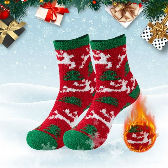 GILIGEGE 2 Pairs Christmas Fuzzy Socks for Women Cozy Soft Fluffy Striped Socks Warm Sleeping Socks for Winter Holiday Home Fleece Warm Cozy Holiday Slipper Socks for Women