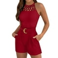thumbnail image 1 of GILIGEGE 2 Piece Sets for Women Casual Fashion Set Women's Shorts Set Sleeveless Vest Top Suit Shorts Two Set Print Basic Tank Top & Shorts Set with Belt Features: Summer Sets Red M, 1 of 6