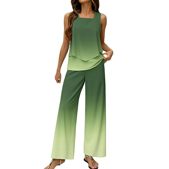 GILIGEGE 2 Piece Sets for Women Summer 2 Piece Sets for Women Summer Outfits Sleeveless Sets Square Neck Tops Wide Leg Crop Pants Vacation Outfits Summer Beach Vacation Outfits Lounge Tracksuits
