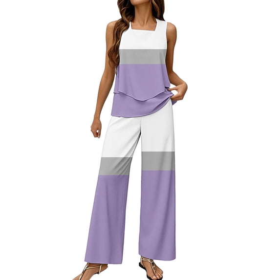 GILIGEGE 2 Piece Sets for Women Summer 2 Piece Sets for Women Summer Outfits Sleeveless Sets Square Neck Tops Wide Leg Crop Pants Vacation Outfits Summer Beach Vacation Outfits Lounge Tracksuits