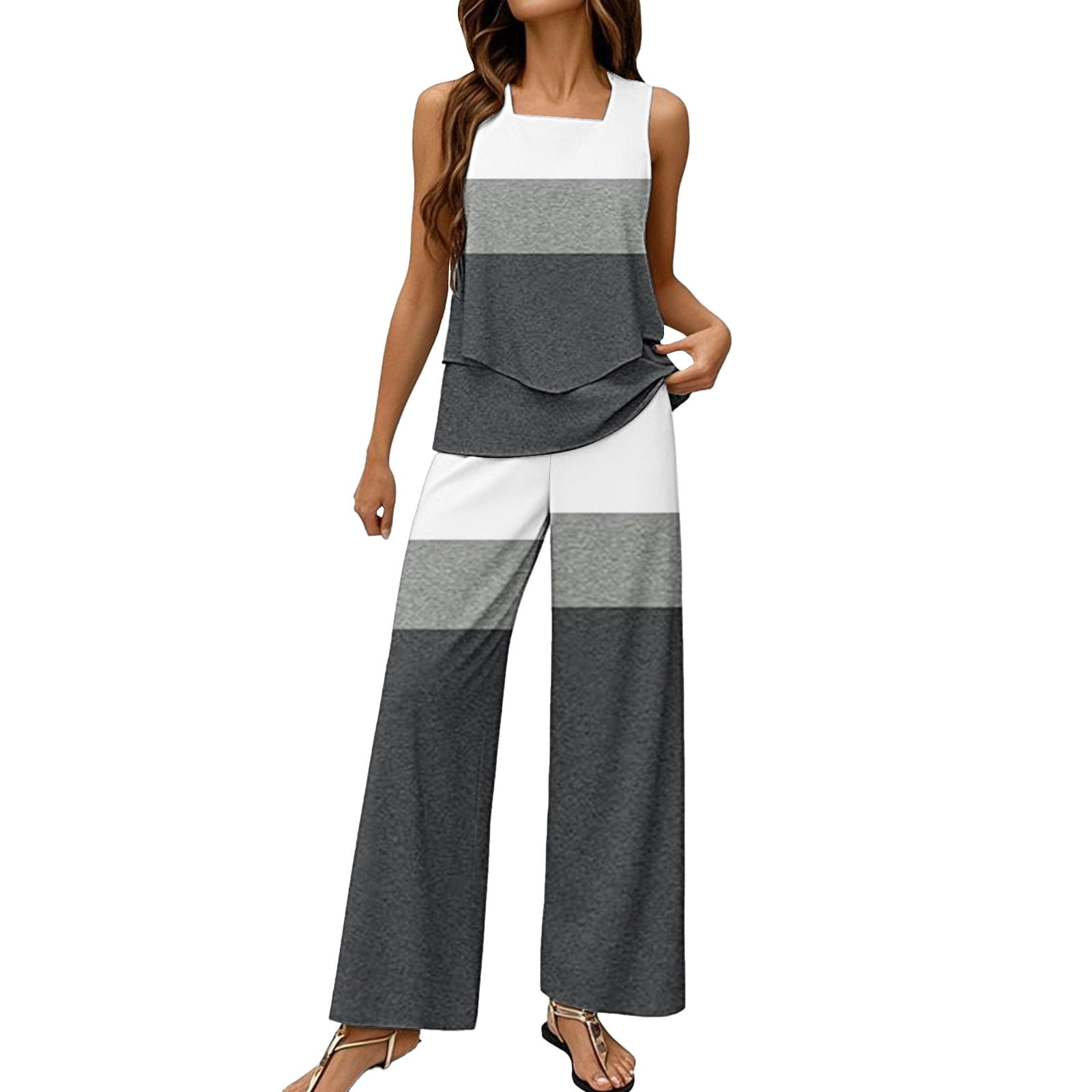 WDIRARA Women's 2 Piece Outfits Ribbed Long Sleeve Crop Top Tee And Flare Pants Set Brown S