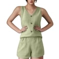 thumbnail image 1 of GILIGEGE 2 Piece Sets for Women Two Piece Outfits for Women 2025 V Neck Vest and Shorts Loose Casual Two Pieces Set Short Sets Casual Outfits for Women Green Xxl, 1 of 6
