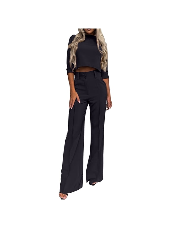 2 Piece Sets for Women Summer Elegant Commuting Fashion Casual Women's Two Piece Black Xl