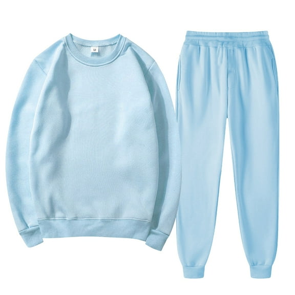GILIGEGE 2 Piece Sets for Women Women's Fashionable and Casual Solid Color Sweatshirt and Pants Suit Light Blue 3Xl