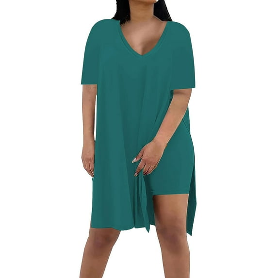 GILIGEGE 2 Piece Short Sets for Women Summer Oversized Square Collar Short Sleeved Slit Top Tight Shorts Shorts Set Of Shorts Shirt Blouse Summer Beach Vacation Outfits Lounge Tracksuits