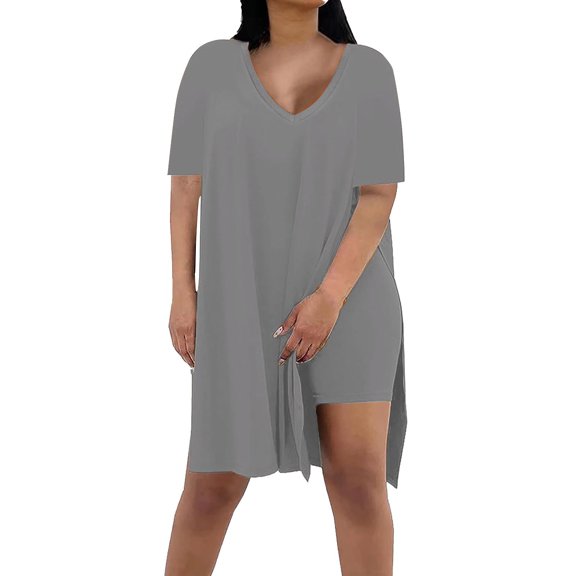 GILIGEGE 2 Piece Short Sets for Women Summer Oversized Square Collar Short Sleeved Slit Top Tight Shorts Shorts Set Of Shorts Shirt Blouse Summer Beach Vacation Outfits Lounge Tracksuits