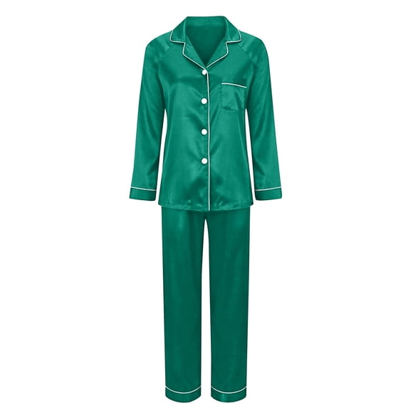 GILIGEGE 2026 Family Satin Christmas Pajamas Sets Outfits Xmas Button Down Pjs Matching Sets 2 Piece Soft Sleepwear Long Sleeve Top Pants Holiday Loungewear for Womens Green