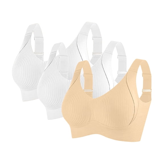 GILIGEGE 3Pc Bras for Women No Underwire Full Coverage Push Up Seamless Wireless Comfortable Bra for Women Bra for Senior Front Closure Breathable Bra for Seniors Wirefree Bras for Older Women S 5Xl