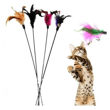 GILIGEGE 4Pcs Cat Toys Artificial Feather Teaser Wand Toy With Bell Pet Funny Exerciser Interactive Play Feather Toys