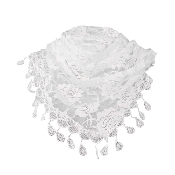 GILIGEGE Women Lightweight Sheer Crochet Lace Floral Triangle Tassel Scarves, Soft Fringe Sunscreen Shawl Wrap, Fashion Neck Head Scarf for Daily Travel Beach Outdoor Casual Ladies Accessories White