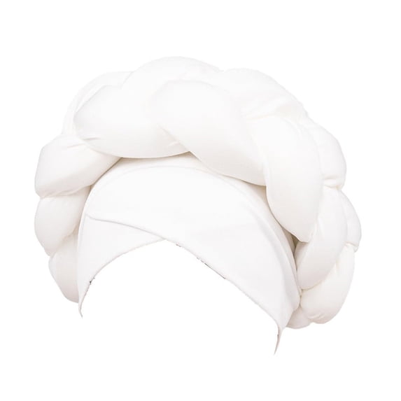 GILIGEGE African Big Braid Turban Hat for Women Boho Pre-Tied Twisting Braid Turban,Traditional African-Style Hat Braid Head Wrap for Muslim Headwrap Cap Cancer Chemo Cap for Women and Girls White