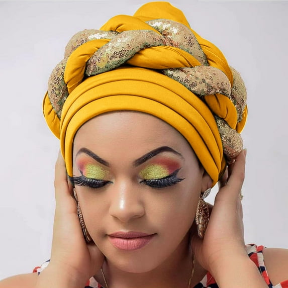 GILIGEGE African Turban Head Wraps for Black Women Braided Twisted Turbans Hats Stretchy Cancer Chemo Muslim Cap Fashion Women Beading Braid Hat Muslim Cancer Wrap Cap Sleep Caps Satin Lined Bonnets