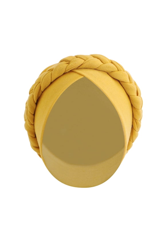 African Women Braid Turbans Beanie Twist Headscarf Knot Pre-Tied Bonnet Beanie Cap Chemo Cancer Headwear Cap Stretch Solid Hijab Headwrap Lightweight Beanie Hat for Women and Girls Yellow