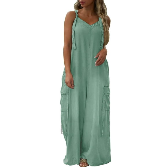 GILIGEGE Baggy Overalls for Women Loose Fit Wide Leg Jumpsuits with Pockets Casual Oversized Rompers Long Cargo Pants 2025 Overalls for Casual Sleeveless Suspender Jumpsuits V Neck Loose Rompers
