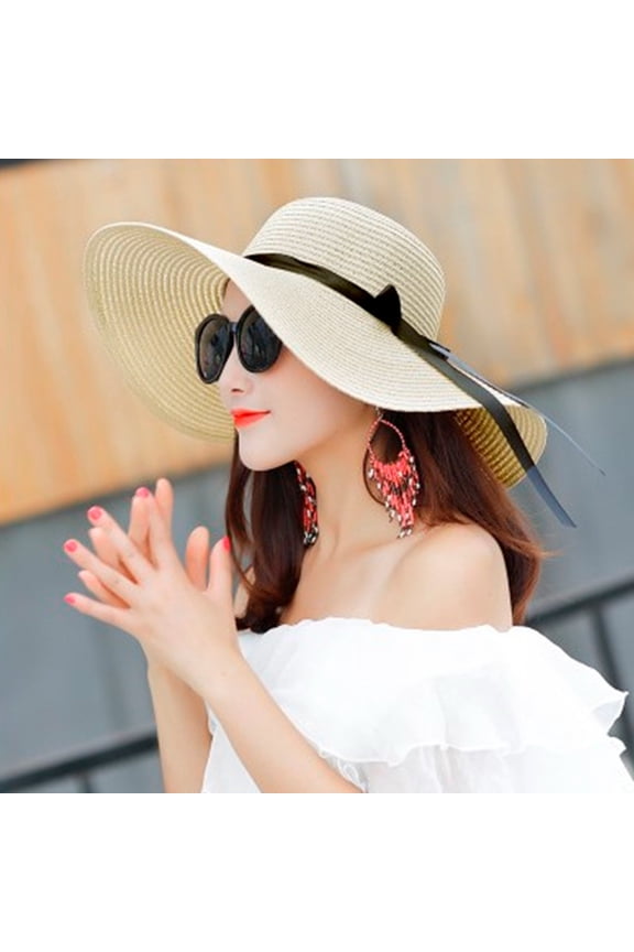 Beach Hats for Women Big Straw Wide Brim Summer Hat Floppy Foldable Roll Up Cap Sun Hat Upf 50+ Beach Hat Vacation Women Big Brim Hat Sun Floppy Wide Brim Hats Bowknot Folding Beach Cap