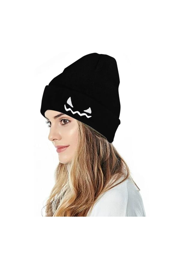 Beanie Hat for Men Women Embroidered Knit Winter Beanies Cap Cool Cute Knit Beanie Hats for Men Women Gothic Birthday Christmas Halloween Skull Goth Skeleton Gifts Presents Winter Black