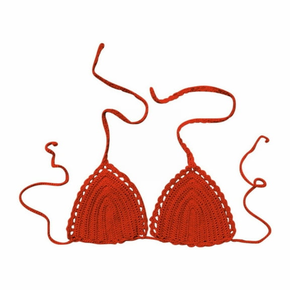GILIGEGE Bikini Tops for Women Triangle Bikini Top Halter String Bathing Suits Top Women's Solid Color Crochet Swimsuit Euramerican Swimsuit Bikini Top Orange M