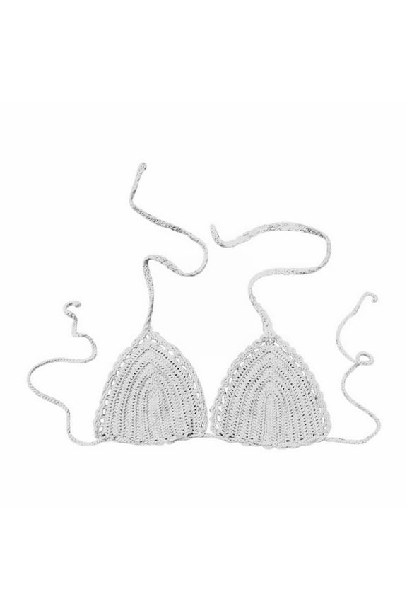 Bikini Tops for Women Triangle Bikini Top Halter String Bathing Suits Top Women's Solid Color Crochet Swimsuit Euramerican Swimsuit Bikini Top White M