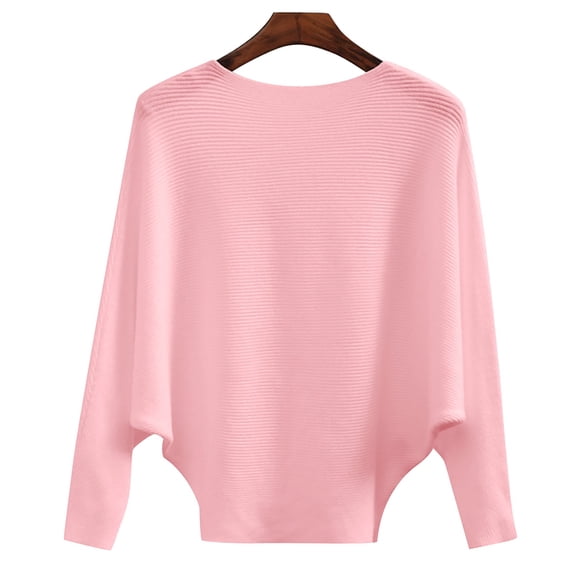 GILIGEGE Boat Neck Batwing Sleeves Dolman Knitted Sweaters and Pullovers Tops for Women,Ribbed Knitted Pullovers,Crewneck Sweaters,Lightweight Oversized Spring Fall Casual Flowy Sweaters Pink L
