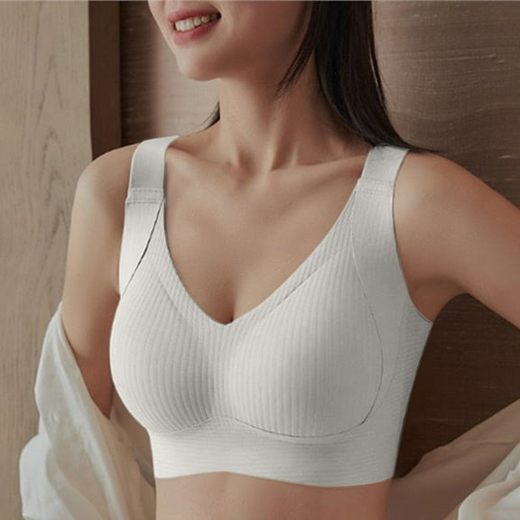 GILIGEGE Bras for Women No Underwire Full Coverage Push Up Seamless Wireless Comfortable Bra for Women Sports Bras for Women Ribbed Wireless Bralettes Adjustable Padded Everyday Bra White Xl