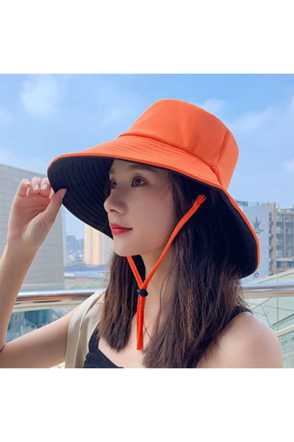 Bucket Hats Fot Men Women Packable Foldable Sun Hats for Women Beach Travel Cap Women's Sun Hat Shading Hat Summer Large Brim Orange One Size