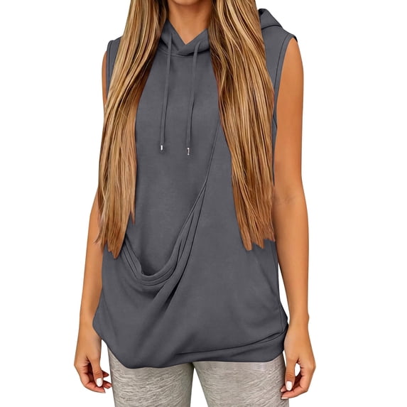 GILIGEGE Cat Pouch Hoodie For Women larger Pocket Dog Pouch Sleeveless Sweatshirts Pet Carrier Animal Holder Pullover Tops Vintage Washed Hoodie Tank Top Summer Loose Casual Shirts with Pocket Grey