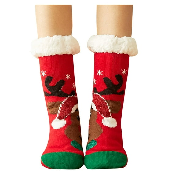 GILIGEGE Christmas Slipper Socks for Women with Gripper - Winter Non Slip Thick Fuzzy Socks Warm Cozy Fluffy Winter Soft Warm Funny Christmas Socks Holidays Gifts Thermal Fleece Lined Slipper Sock