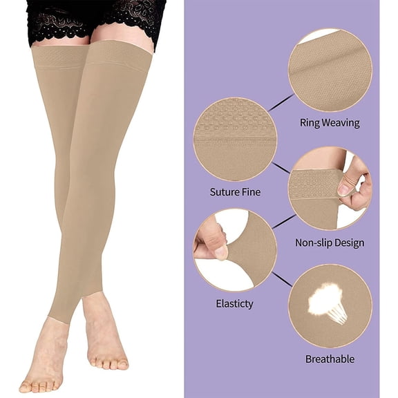 GILIGEGE Compression Leg Sleeves Sun Protection Leg Sleeves for Bike Cycling Hiking Running Basketball Sports, Full Length,Footless Thigh High Compression Socks Women & Men Footless Socks Khaki S