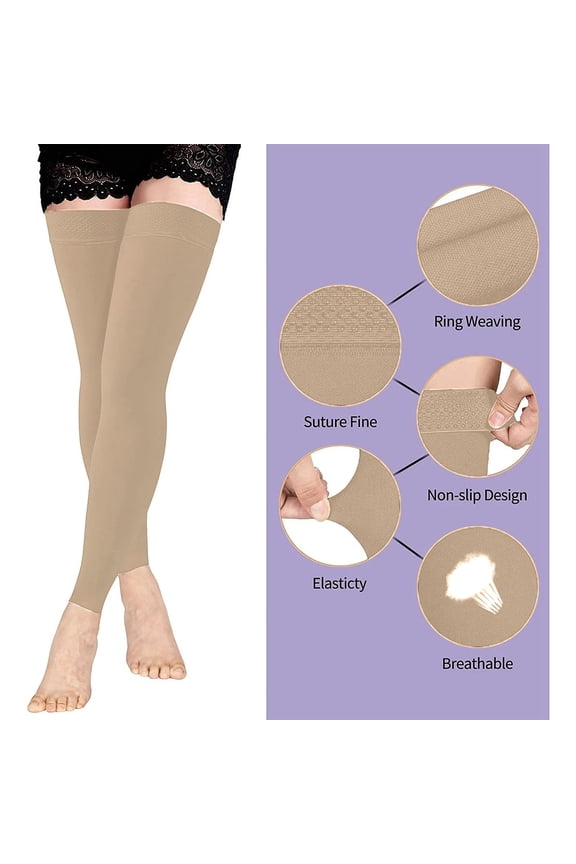 Compression Leg Sleeves Sun Protection Leg Sleeves for Bike Cycling Hiking Running Basketball Sports, Full Length,Footless Thigh High Compression Socks Women & Men Footless Socks Khaki S