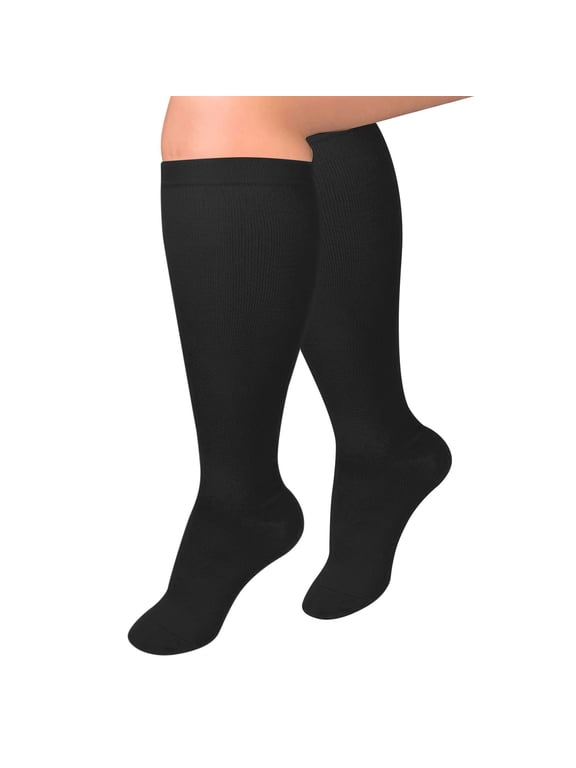 Compression Socks for Women Wide Calf, Compression Socks for Women Plus Size, Extra Large Knee High Support Solid Color Versatile and Comfortable Casual Sports Pressure Stockings Black Xxl