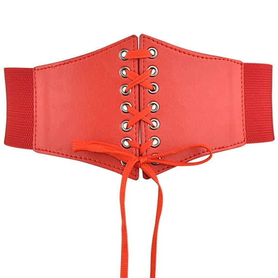 GILIGEGE Corset Belt for Women - Vintage Lace-Up Elastic Waist,Tied Waspie Wide for Halloween Costume Waist Cincher Corset Wide Band Elastic Tied Belt Leather Soft Adjustable Black Costumes Red