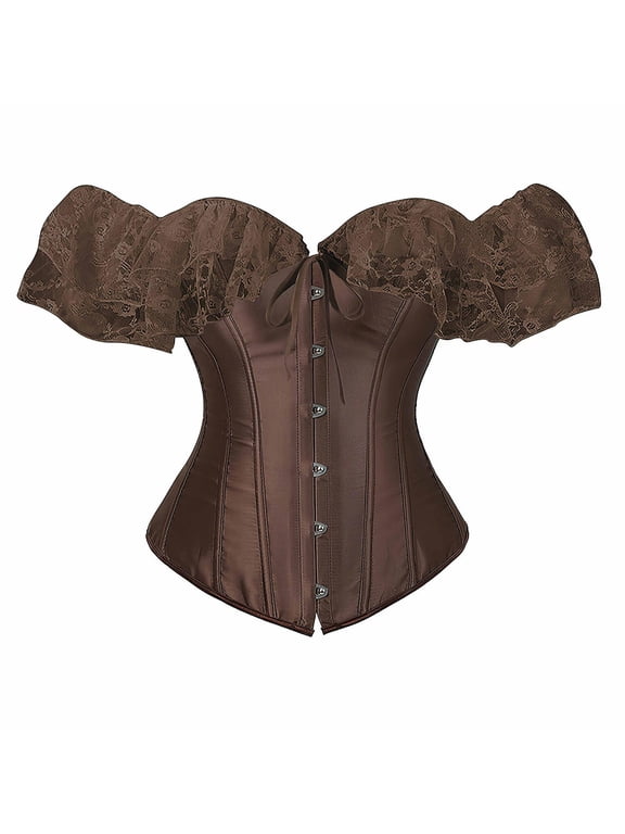 Corset Tops for Women with Sleeves Going Out Crop Tops for Women Corset Tops for Women Bustier Lingerie Lace Waist Bodysuit Coffee L