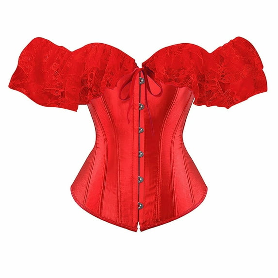 GILIGEGE Corset Tops for Women with Sleeves Going Out Crop Tops for Women Corset Tops for Women Bustier Lingerie Lace Waist Bodysuit Red S