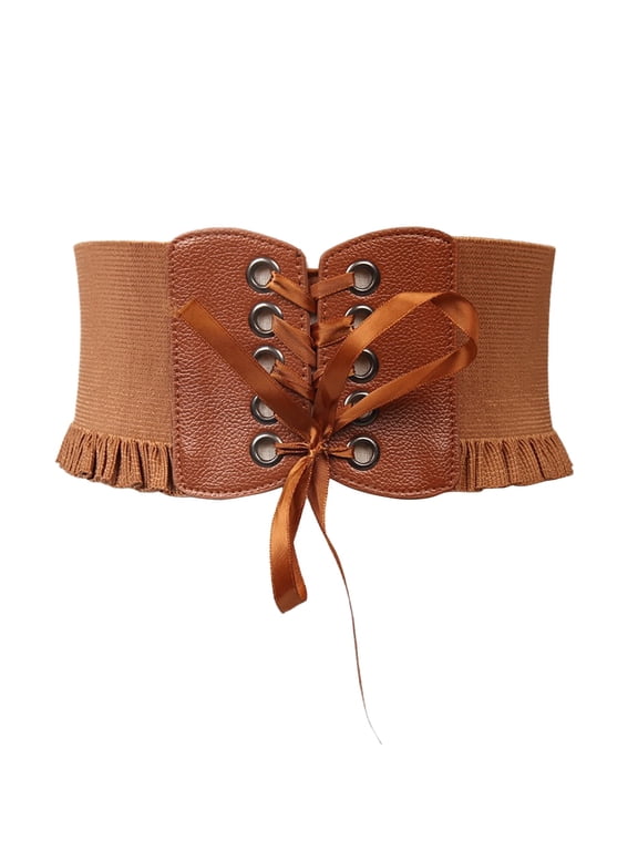 Corset Waist Belt for Women,Underbust Corset Belt,Lace-up Cinch Belt,Retro Wide Elastic Tie Waspie Belt for Dresses,Stretch Pirate Belt,Accessories for Halloween Cosplay Coffee One Size