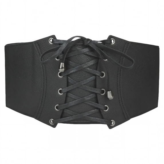 GILIGEGE Corset Waist Belt for Women,underbust corset belt,Vintage Lace-up Leather Waspie Corset Belts,Retro Wide Elastic Tie Waspie Belt,Renaissance Corset Belts for Dresses Black L