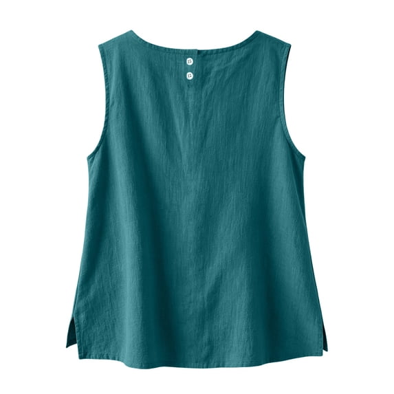 GILIGEGE Cotton Linen Tank Tops for Women,2026 Summer Casual Comfy Sleeveless Linen Shirts,Lounge Wear Crewneck Shirt,Button Down Shirts,Loose Lightweight Breathable Gauze Cami Blackish Green L