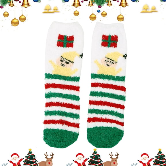 GILIGEGE Cute Christmas Fluffy Socks for Women and Girls,Winter Fuzzy Socks Cozy Fluffy Sock Warm Fuzzy Christmas Socks for Women Slipper Socks Thick Cozy Sleeping Socks for Wearing Yellow One Size