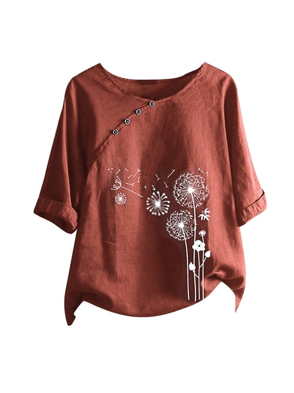 Embroidered Blouses for Women Bohemian Peasant Shirts Women Boho Tops Top Women's Linen Tops Qipao Cheongsam Top Vintage Blouse Tunic Top Chinese Tops for Women Plus Size Blouses A6 Red 4XL