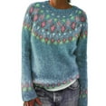 thumbnail image 1 of GILIGEGE Fair Isle Sweater for Women,Oversized Vintage Long Sleeve Crewneck Pullover,Cozy Boho Fall Winter Knitted Tops,Soft Relaxed Fit Casual Knit Jumper for Daily Outing,Cold Weather Layering Blue, 1 of 8