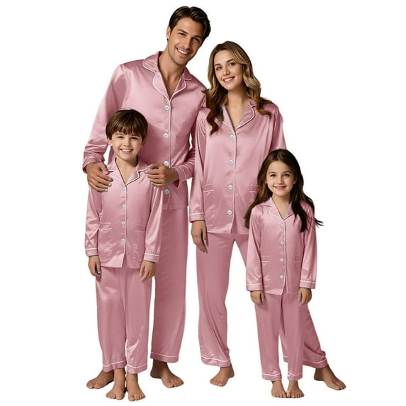 GILIGEGE Family Satin Christmas Pajamas Sets Solid Silk Xmas Button Down Shirt And Pants Matching Sets Soft Sleepwear for Mens Womens K.ids 2025 for Dad Pink M